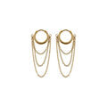 Boucles d'oreille en acier dor&eacute; cr&eacute;oles 10mm avec 3 cha&icirc;nettes