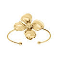 Bracelet ouvert rigide en acier dor&eacute; jaune motif fleur (37X37mm)