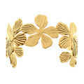 Bracelet en acier dor&eacute; jaune rigide ouvert avec fleurs