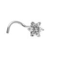 Piercing de nez en acier fleur six p&eacute;tales d'oxydes blancs