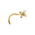 Piercing sur Artemare : Piercing de nez en acier dor&eacute; fleur quatre p&eacute;tales avec oxydes blancs