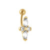 Piercing de nombril en acier dor&eacute; croix d'oxydes blancs