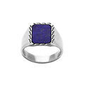 Bague en acier, plateau carr&eacute; 10 x 10mm, lapis lazuli reconstitu&eacute;