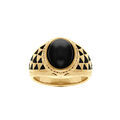 Bagues sur Artemare : Bague en acier dor&eacute; vieilli avec onyx noir imitation