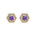 Boucles d'oreille tige en vermeil d'oxyde violet et contour d'oxydes blancs