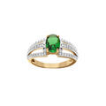 Bagues sur Artemare : Bague en vermeil grand diam&egrave;tre avec un oxyde central vert et 3 rails d'oxydes blancs sertis