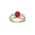 Bagues sur Artemare : Bague en vermeil avec oxyde rouge central et trois rails d'oxydes blancs sertis