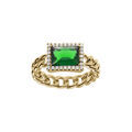 Bagues sur Artemare : Bague en plaqu&eacute; or mailles entrelac&eacute;es avec oxyde vert et contour d'oxydes blancs