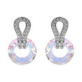 Boucles d'oreille tige en argent rhodi&eacute; cercle verre facet&eacute; blanc et goutte orn&eacute;e d'oxydes blancs sertis Artemare