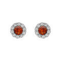 Boucles d'oreille tige en argent rhodi&eacute; et ambre v&eacute;ritable avec contour d'oxydes blancs
