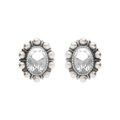 Boucles d'oreille tige en argent rhodi&eacute; avec un oxyde central blanc et contour de perles blanches imitation Artemare