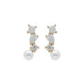 Boucles d'oreille sur Artemare : Boucles d'oreille en argent dor&eacute; avec perle de culture d'eau douce blanche avec 3 oxydes blancs