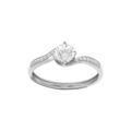Bague en argent platin&eacute; avec 1/2 rails d'oxydes blancs sertis et solitaire oxyde blanc Artemare