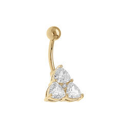 Piercing nombril en acier dor&eacute; triangle de 3 oxydes blancs