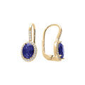 Boucles d'oreille sur Artemare : Boucles d'oreille dormeuse en vermeil avec une pierre centrale bleue et son contour d'oxydes blancs sertis