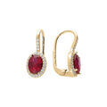 Boucles d'oreille dormeuse en vermeil avec une pierre centrale rouge et son contour d'oxydes blancs sertis