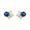 Boucles d'oreille tige en vermeil 3 oxydes bleus et blancs sertis