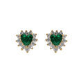 Boucles d'oreille tige en vermeil forme coeur d' oxyde vert et contour d'oxydes blancs Artemare
