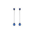 Boucles d'oreille tige en argent rhodi&eacute; pendant goutte d'oxyde bleu fonc&eacute; entour&eacute; d' oxydes blancs