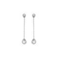 Boucles d'oreille tige en argent rhodi&eacute; pendant et goutte d'oxyde blanc entour&eacute; d'oxydes blancs Artemare