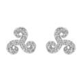 Boucles d'oreille tige en argent rhodi&eacute; forme Triskele 14mm orn&eacute;es d'oxydes blancs