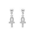 Boucles d'oreille tige en argent rhodi&eacute; pendante avec croix d'oxydes blancs 15mm x 0.7mm Artemare