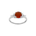 Bague en argent rhodi&eacute; avec ambre v&eacute;ritable centrale et d'oxydes blancs Artemare