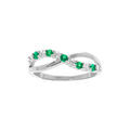 Bague en argent rhodi&eacute; crois&eacute;e avec oxydes verts et blancs sertis Artemare
