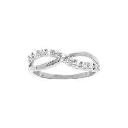 Bague en argent rhodi&eacute; crois&eacute;e avec oxydes blancs sertis