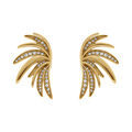 Boucles d'oreille sur Artemare : Boucles d'oreille tige en acier forme &eacute;ventail avec oxydes blancs - 32mmX17mm