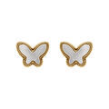 Boucles d'oreille tige en acier dor&eacute; papillon empli de nacre blanche imitation Artemare