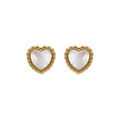 Boucles d'oreille tige en acier dor&eacute; coeur nacre blanche imitation Artemare