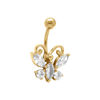 Piercing nombril en acier dore papillon avec oxydes blancs