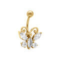 Piercing nombril en acier dore papillon avec oxydes blancs Artemare