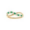 Bague en plaqu&eacute; or crois&eacute;e avec oxydes verts et blancs sertis