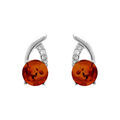 Boucles d'oreille tige en argent rhodi&eacute; avec pierre ronde d'ambre v&eacute;ritable plac&eacute;e en bas de chaque boucle.au dessus une courbe avec oxydes blancs Artemare