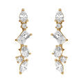 Boucles d'oreille tige en argent dor&eacute; pendantes avec quatre oxydes blancs sertis