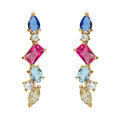 Boucles d'oreille tige en argent dor&eacute; pendantes avec quatre oxydes multi couleurs