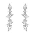 Boucles d'oreille tige en argent rhodi&eacute; pendantes quatre oxydes blancs sertis