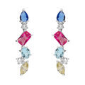 Boucles d'oreille sur Artemare : Boucles d'oreille tige en argent rhodi&eacute; pendantes quatre oxydes multi couleurs