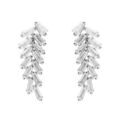 Boucles d'oreille tige en argent rhodi&eacute; pendantes feuillage avec navettes d'oxydes blancs sertis