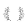 Boucles d'oreille sur Artemare : Boucles d'oreille tige en argent rhodi&eacute; pendantes feuillage d'oxydes blancs sertis