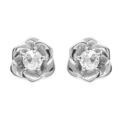 Boucles d'oreille tige en argent rhodi&eacute; motif fleur de 8.2mm d'oxydes taill&eacute;s en rose blanc sertis