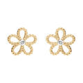 Boucles d'oreille tige en argent rhodi&eacute; fleur ajour&eacute;e par&eacute;e d'oxydes blancs