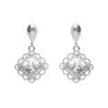 Boucles d'oreille tige pendantes en argent rhodi&eacute; carr&eacute; avec oxyde blanc serti et contour dentel&eacute; Artemare