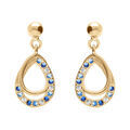 Boucles d'oreille tige en argent rhodi&eacute; forme goutte avec oxydes bleus et blancs sertis