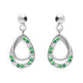 Boucles d'oreille tige en argent rhodi&eacute; forme goutte avec oxydes verts et blancs sertis