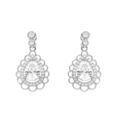 Boucles d'oreille tige en argent rhodi&eacute; forme goutte avec oxydes blancs sertis contour dentell&eacute;