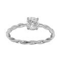 Bague en argent rhodi&eacute; anneau torsad&eacute; avecun solitaire d'oxyde blanc serti Artemare