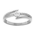 Bague en argent rhodi&eacute; solitaire double rangs un lisse et oxydes blancs sertis sur l'autre